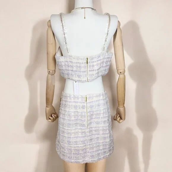 NWT House of Harlow 1960 Tweed Crop Top and Mini Skirt Set - Picture 5 of 12